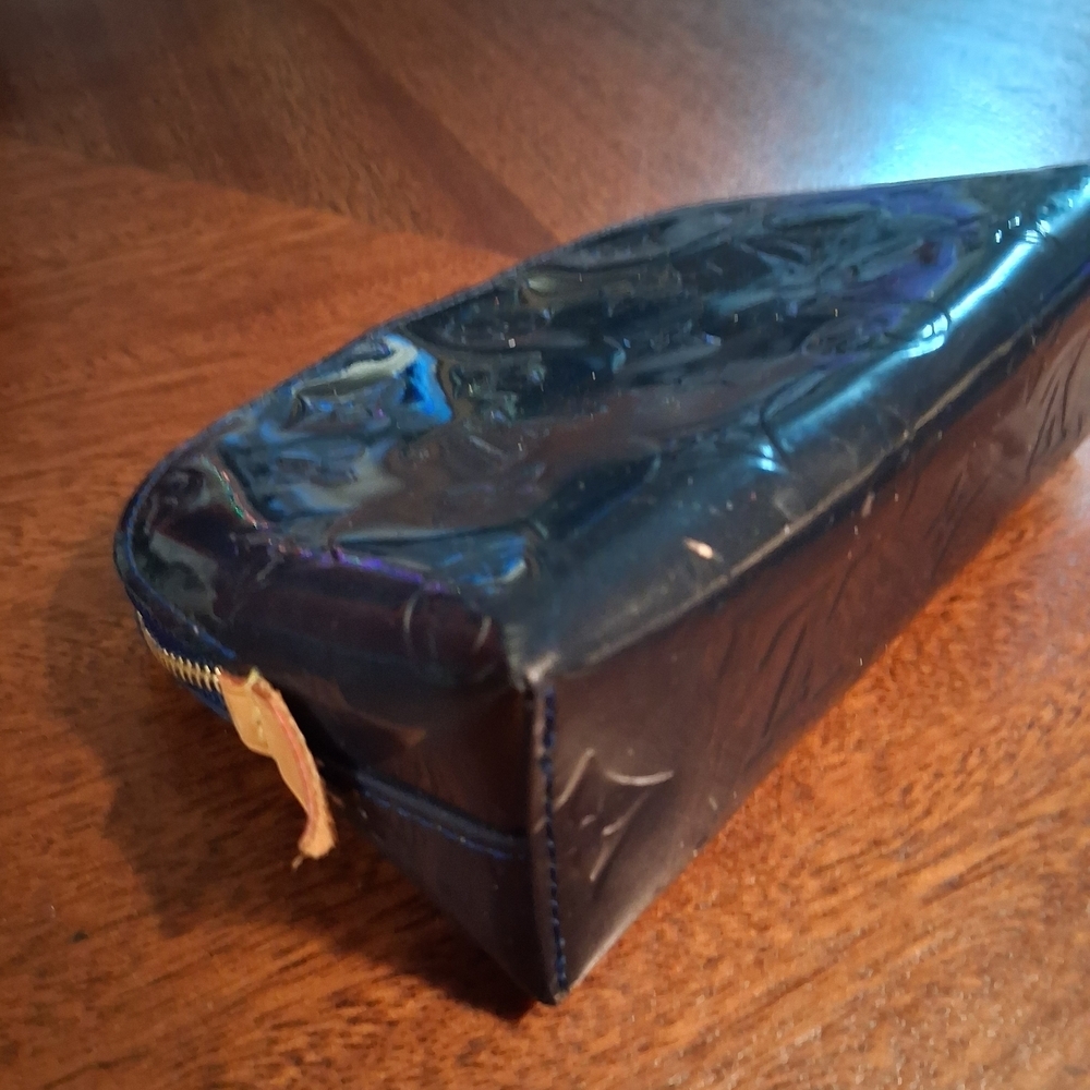 Designer Navy Blue Monogram Cosmetics Pouch - Picture 6 of 16
